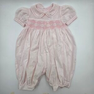 Petit Ami Pink Hand Embroidered Smocked Bubble Romper 6 Months 5202 Baby Girl